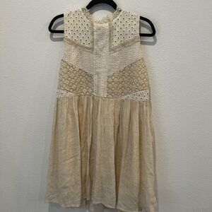Umgee Cream Lace Peasant Babydoll Mini Dress Size M Femenine Fairy Cottage